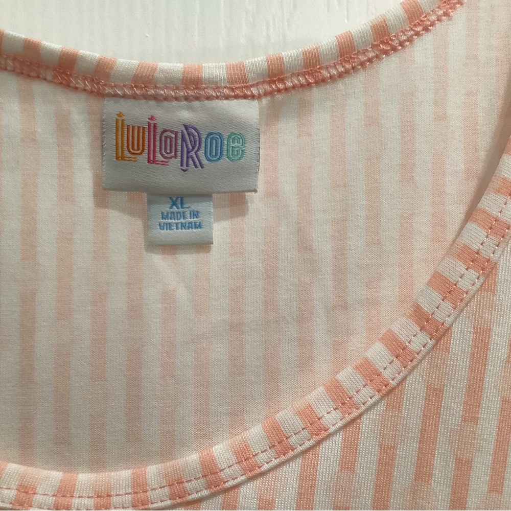LuLaRoe Pink and White Striped Tee - Picture 7 of 9